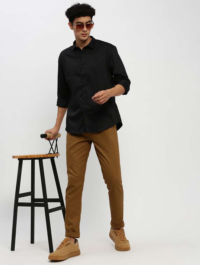 men solid black cotton blend casual shirt - 20384037 -  Standard Image - 3