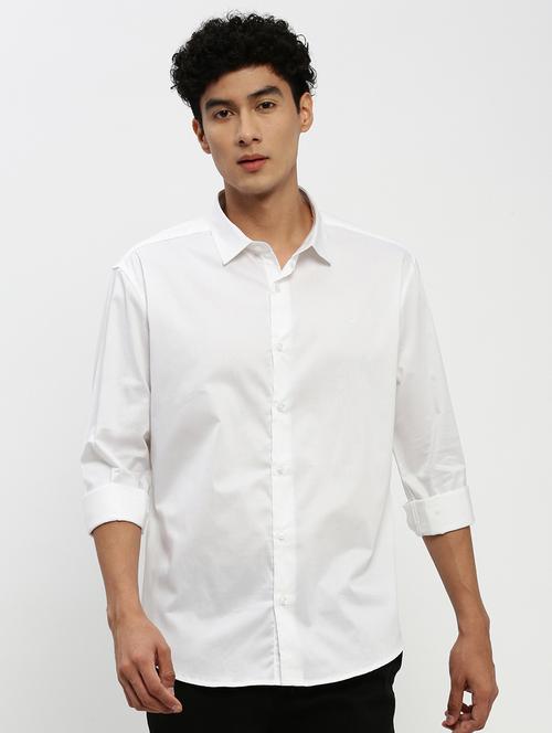 men solid white cotton blend casual shirt - 20384038 - Standard Image - 0