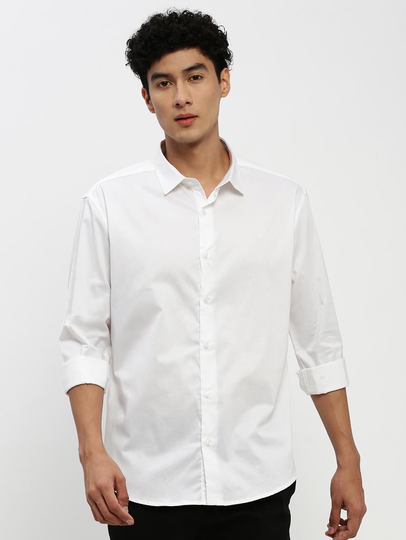 men solid white cotton blend casual shirt - 20384038 - Zoom Image - 0