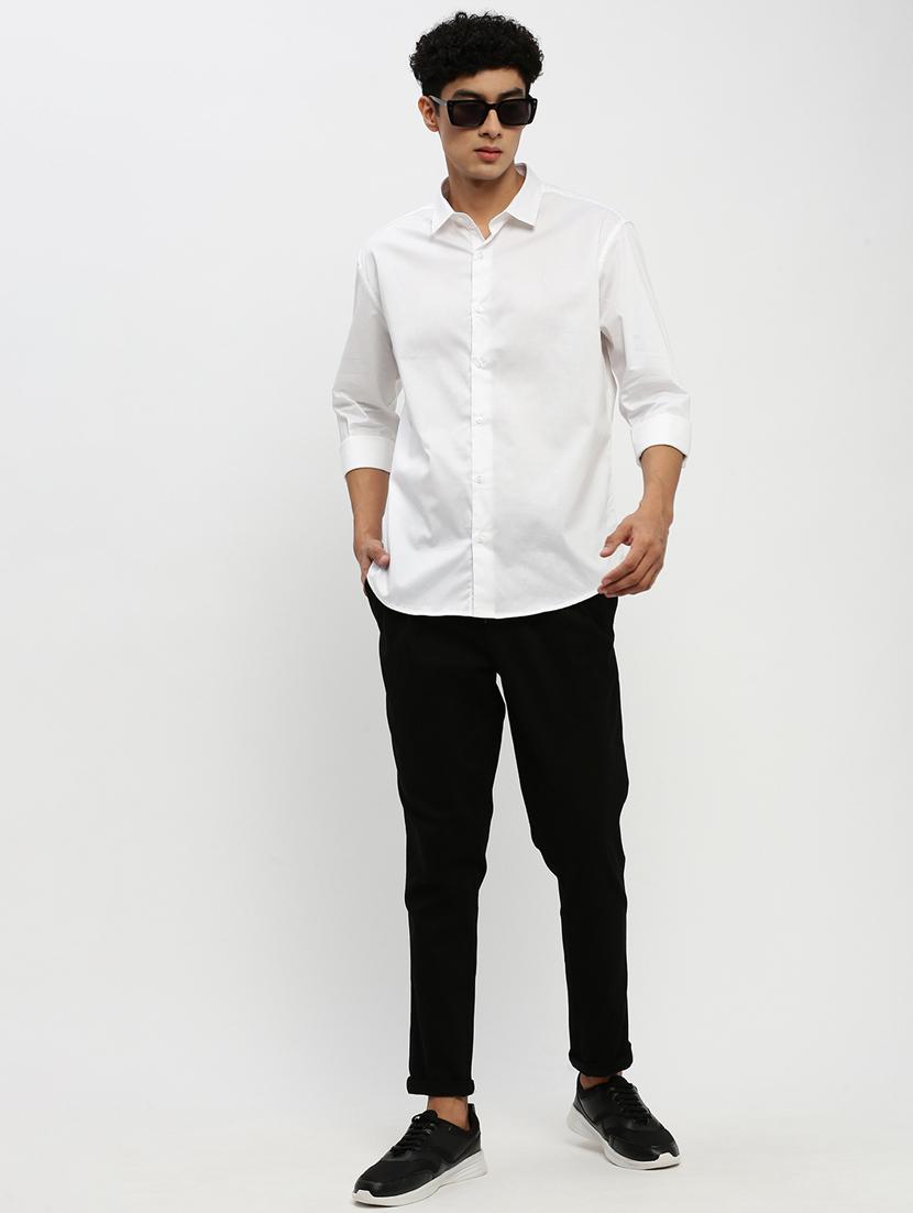 men solid white cotton blend casual shirt - 20384038 - Standard Image - 3