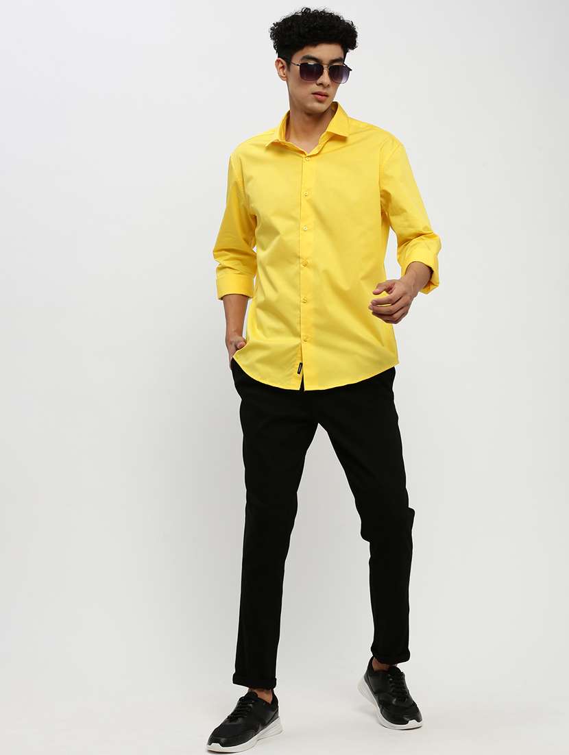 men solid yellow cotton blend casual shirt - 20384039 -  Standard Image - 3