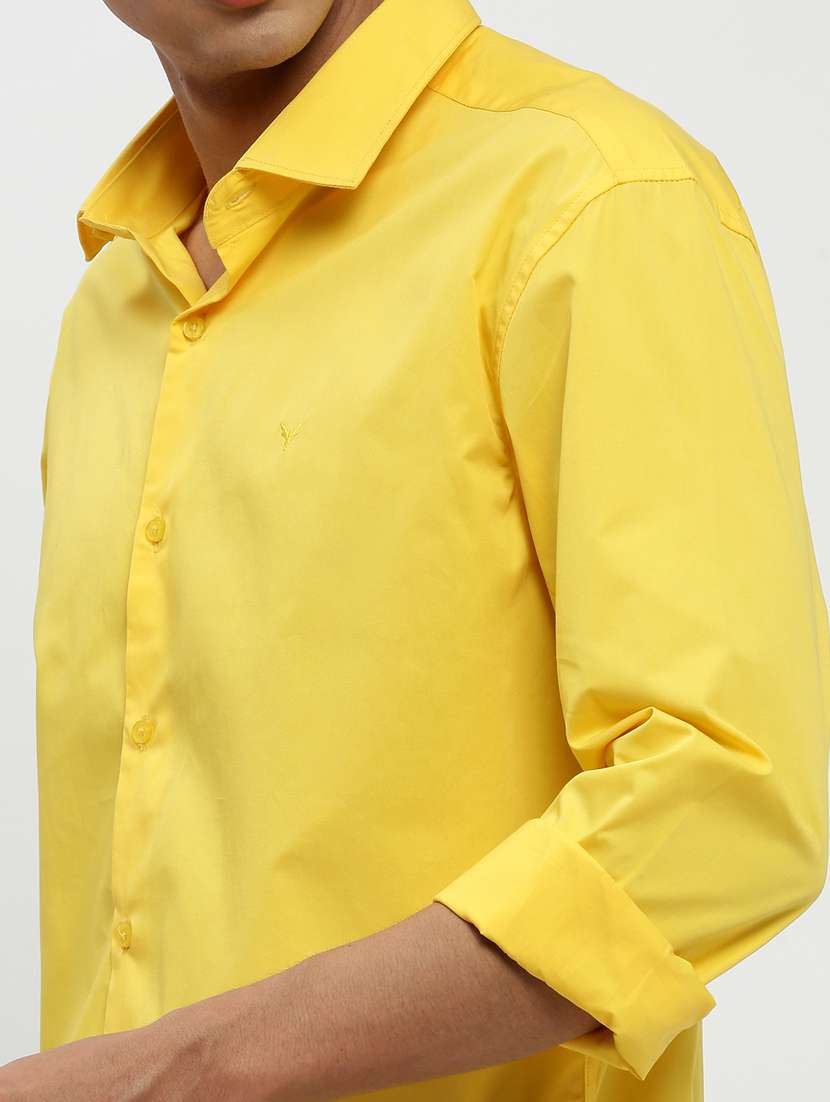 men solid yellow cotton blend casual shirt - 20384039 -  Standard Image - 5