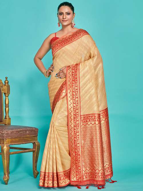 women beige kanjivaram saree - 20384170 -  Standard Image - 0