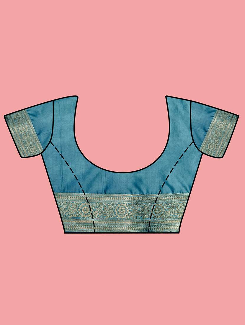 women's floral turquoise colored saree with blouse - 20384179 -  Standard Image - 3