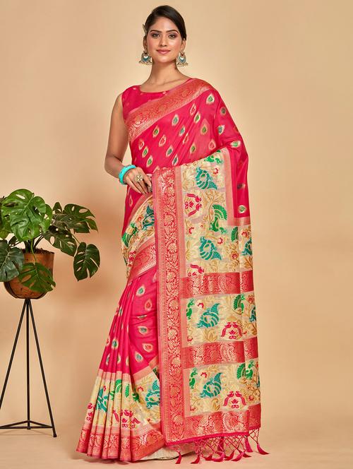 women's self design pink colored saree with blouse - 20384184 - Standard Image - 0