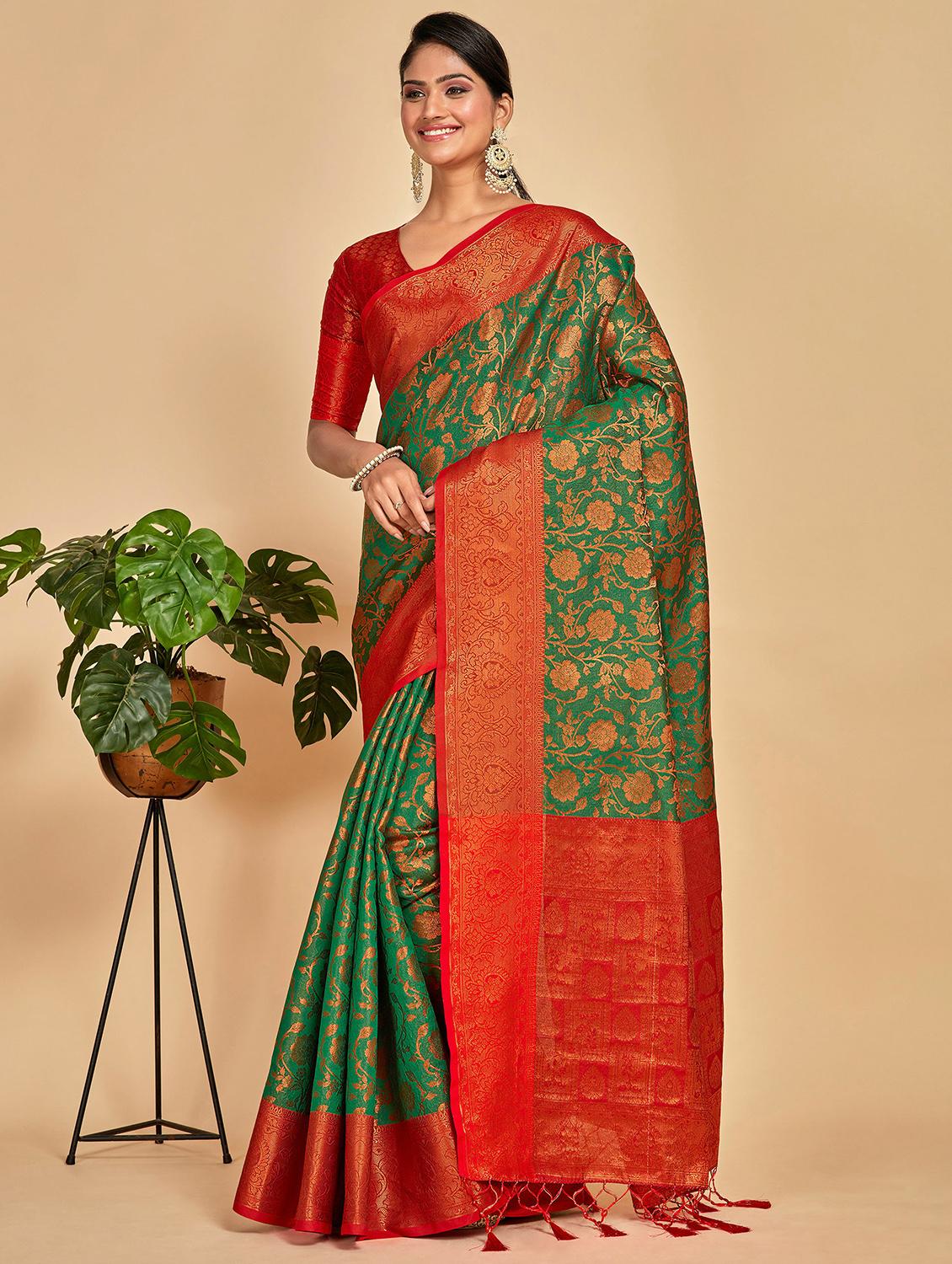 women's floral green colored saree with blouse - 20384262 - Zoom Image - 0