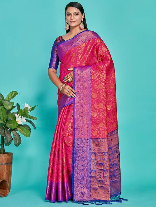 women's self design pink colored saree with blouse - 20384265 -  Standard Image - 0