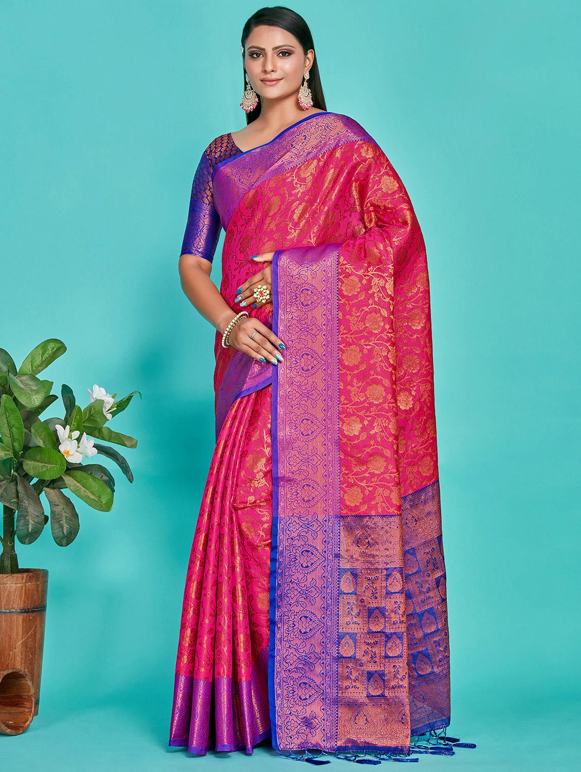 women's self design pink colored saree with blouse - 20384265 -  Zoom Image - 0