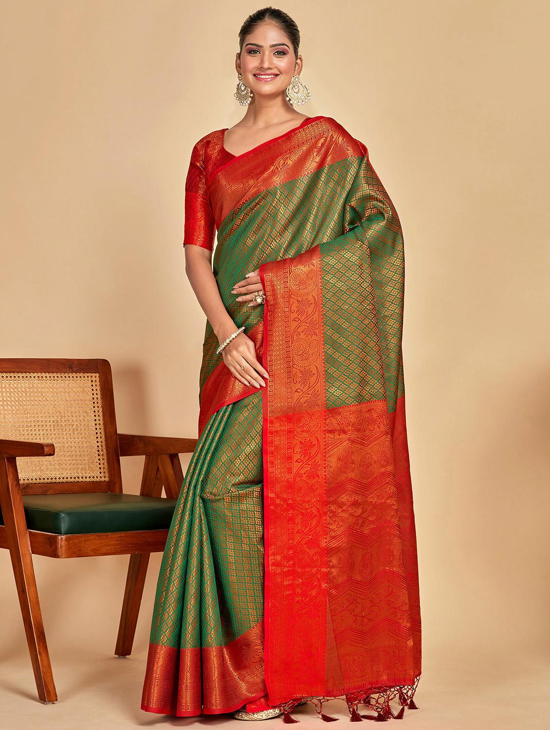 women's self design green colored saree with blouse - 20384270 - Zoom Image - 0