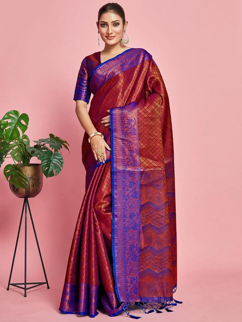 women's self design royal blue colored saree with blouse - 20384272 - Standard Image - 0
