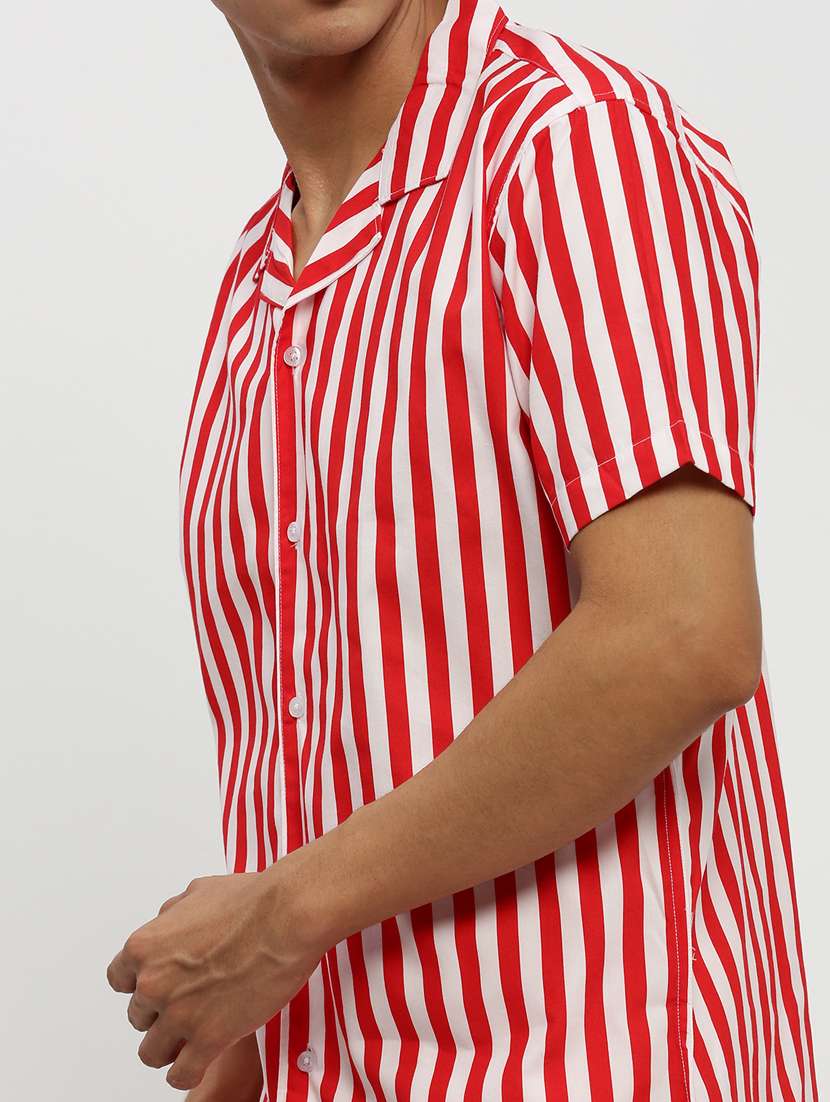 men red striped cotton blend co-ord set - 20384283 -  Standard Image - 5