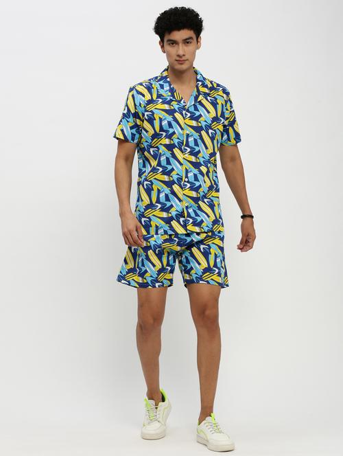 men multi colored graphic print cotton blend co-ord set - 20384290 -  Standard Image - 0