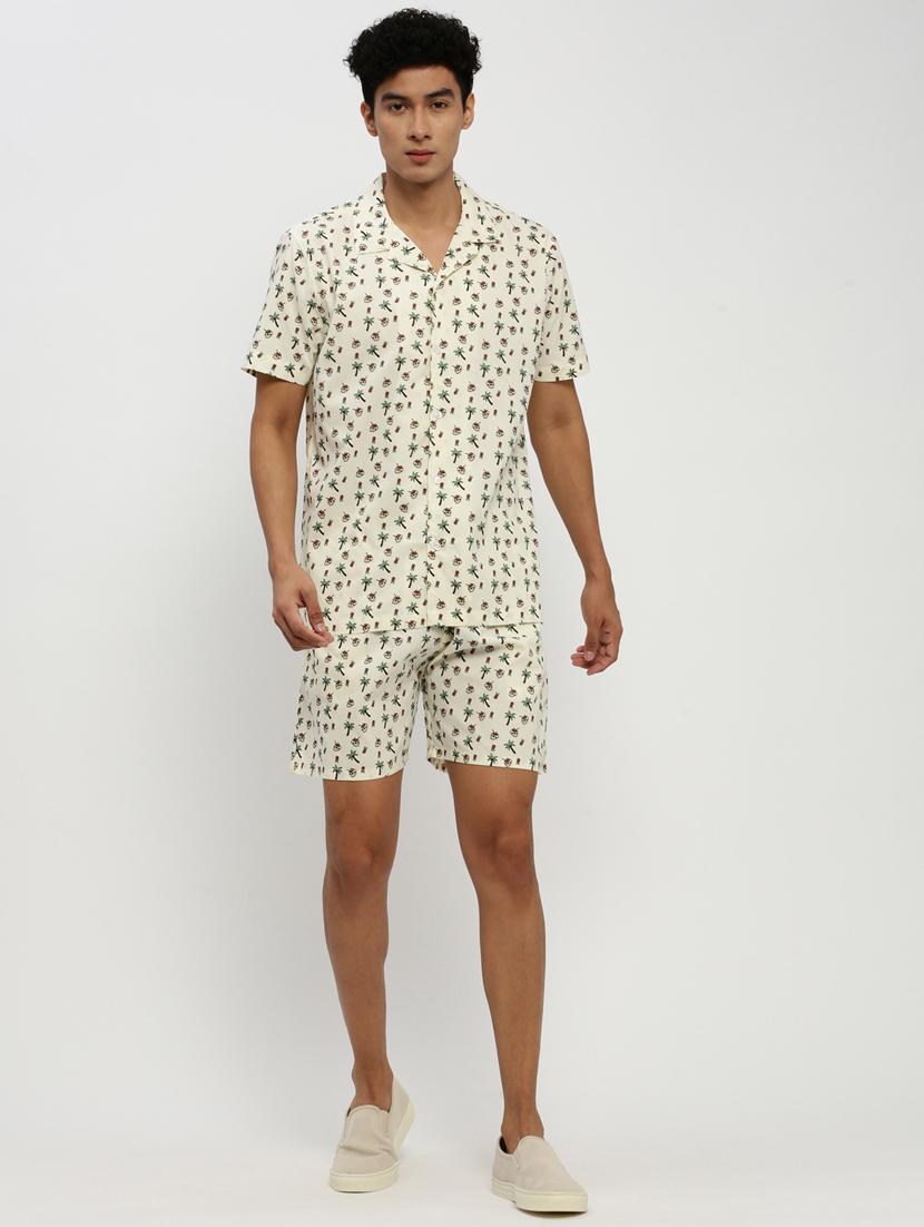 men beige printed cotton blend co-ord set - 20384293 - Zoom Image - 0