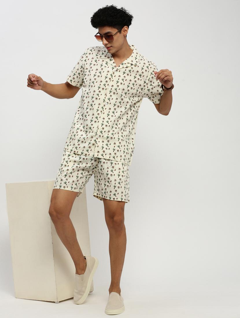men beige printed cotton blend co-ord set - 20384293 - Standard Image - 3