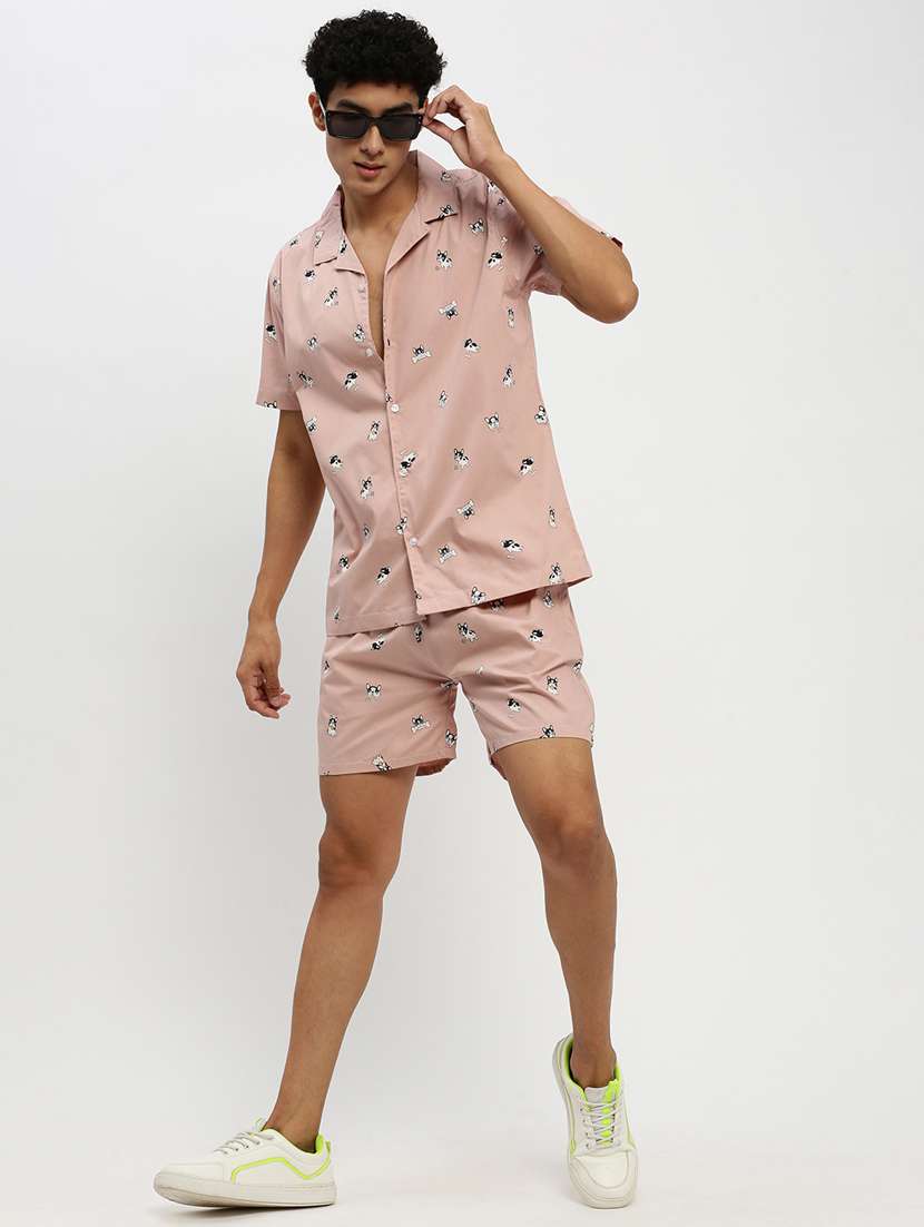 men quirky print pink cotton blend co-ord set - 20384296 -  Standard Image - 3