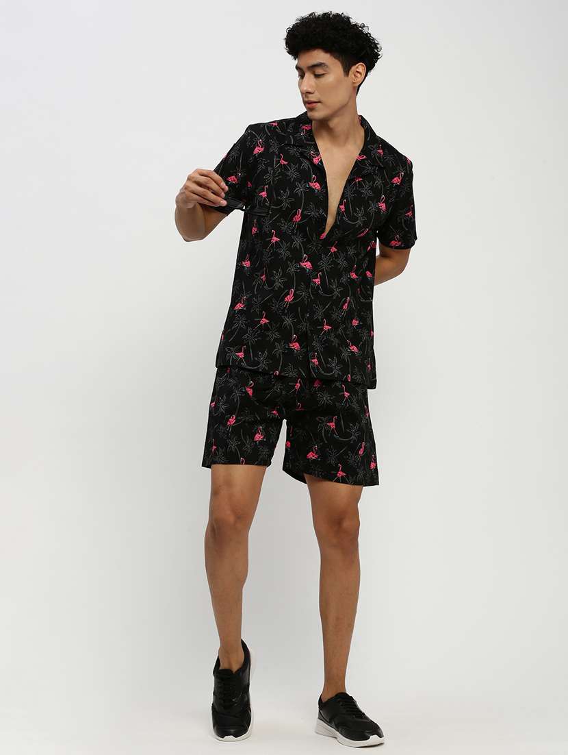 men black printed cotton blend co-ord set - 20384299 -  Standard Image - 3