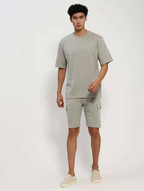 men grey solid cotton blend co-ord set - 20384301 -  Standard Image - 0
