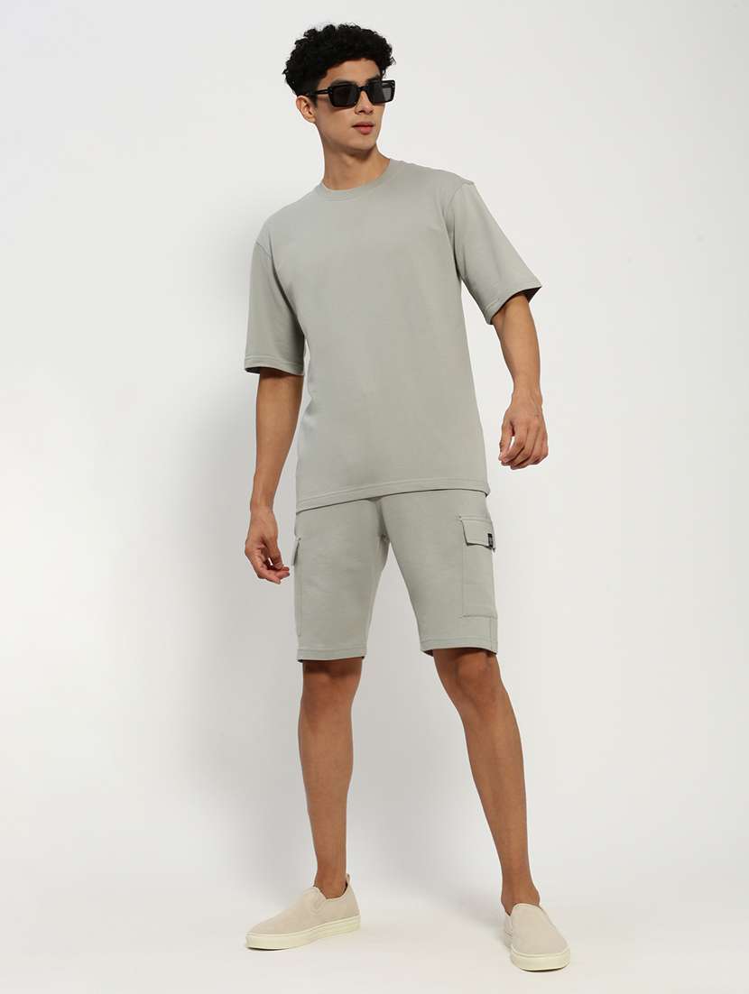 men grey solid cotton blend co-ord set - 20384301 -  Standard Image - 3