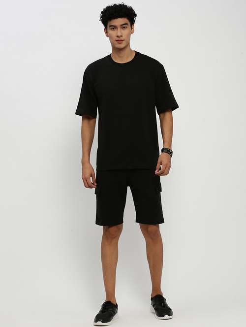 men solid black cotton blend co-ord set - 20384302 -  Standard Image - 0