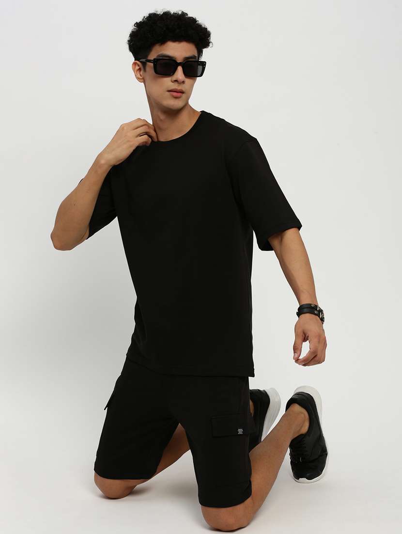 men solid black cotton blend co-ord set - 20384302 -  Standard Image - 3