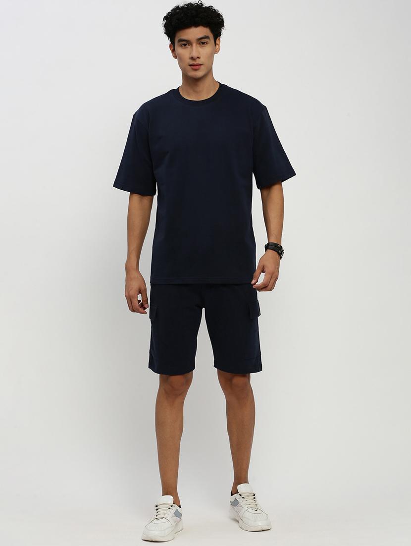 men navy blue solid cotton blend co-ord set - 20384306 - Zoom Image - 0