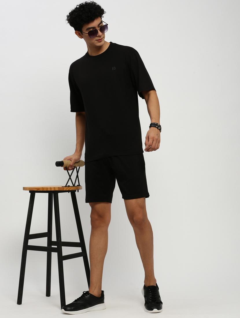 men solid black cotton blend co-ord set - 20384310 - Standard Image - 3