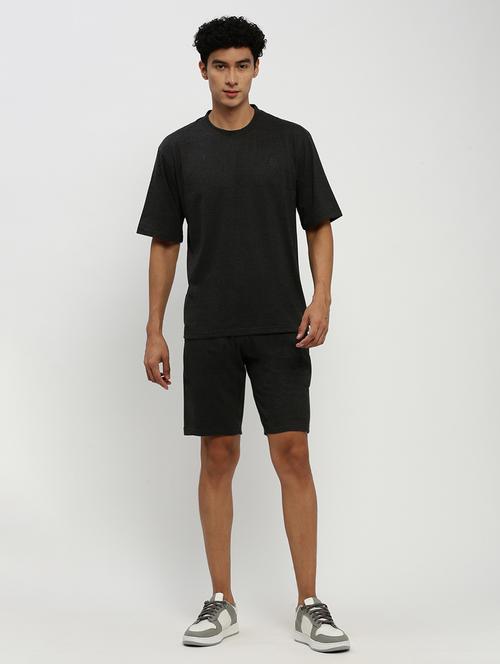 men solid black cotton blend co-ord set - 20384311 -  Standard Image - 0