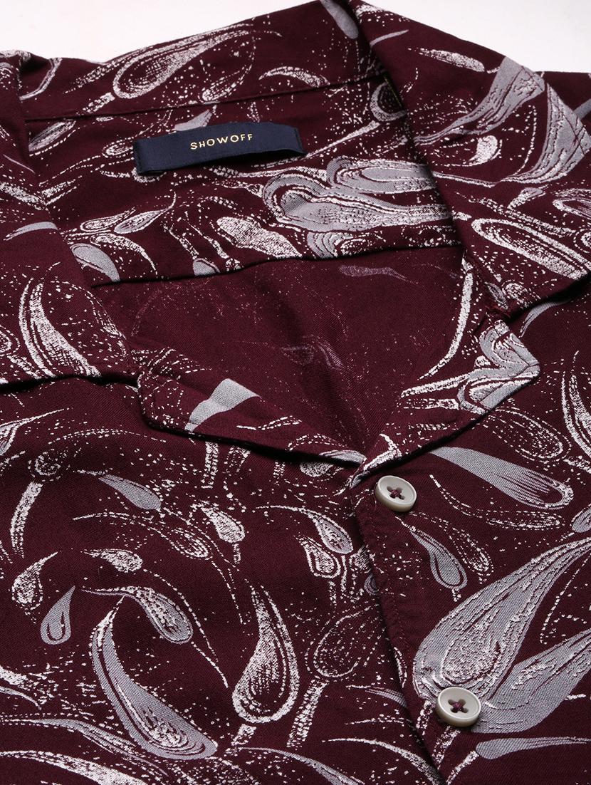 men burgundy tropical print cotton blend co-ord set - 20384316 - Standard Image - 5