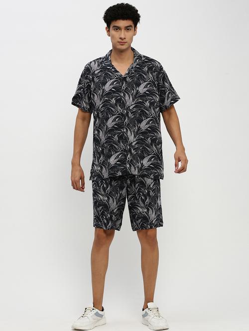 men black tropical print cotton blend co-ord set - 20384317 - Standard Image - 0