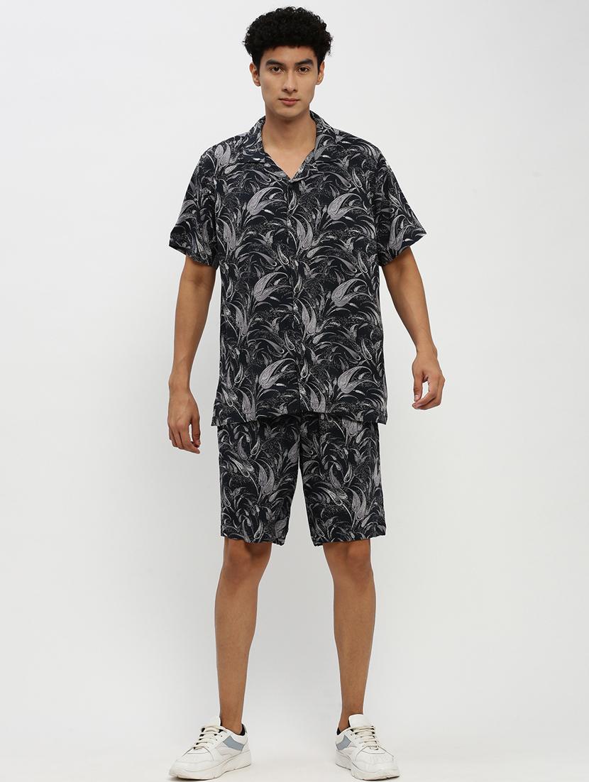 men black tropical print cotton blend co-ord set - 20384317 - Zoom Image - 0