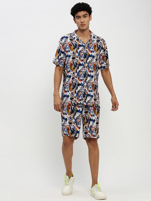 men multi colored abstract cotton blend co-ord set - 20384323 - Standard Image - 0