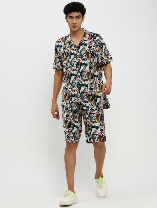 men multi colored abstract cotton blend co-ord set - 20384324 - Standard Image - 0