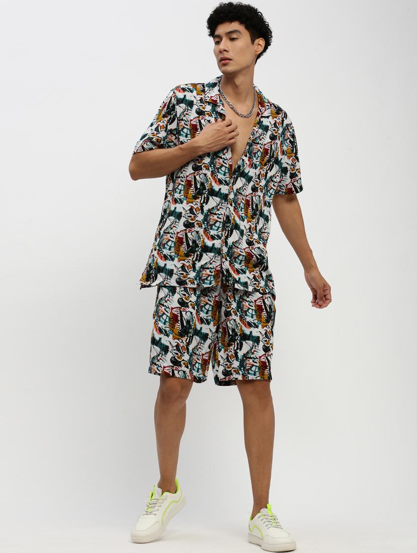 men multi colored abstract cotton blend co-ord set - 20384324 - Standard Image - 3