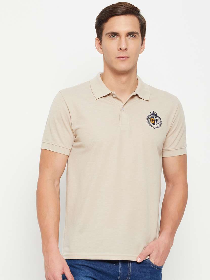 men cream polyester regular t-shirt