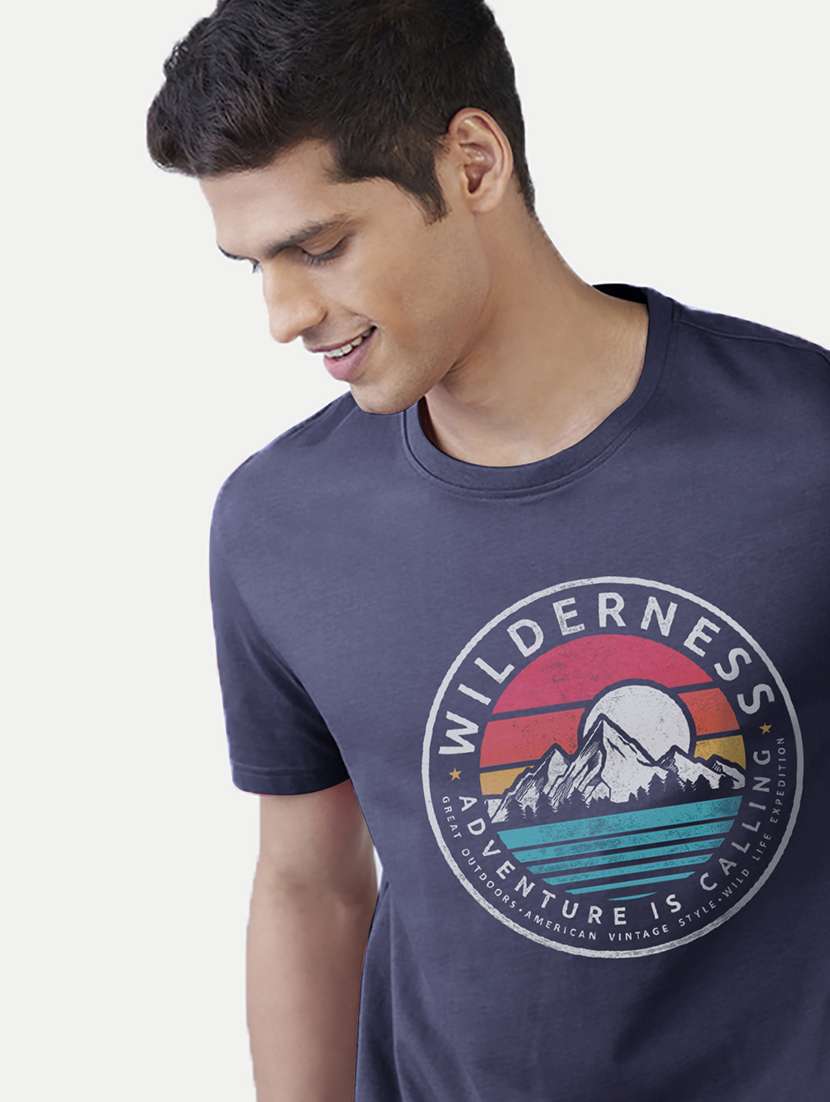 men chest print round neck t-shirt - 20384793 -  Standard Image - 3