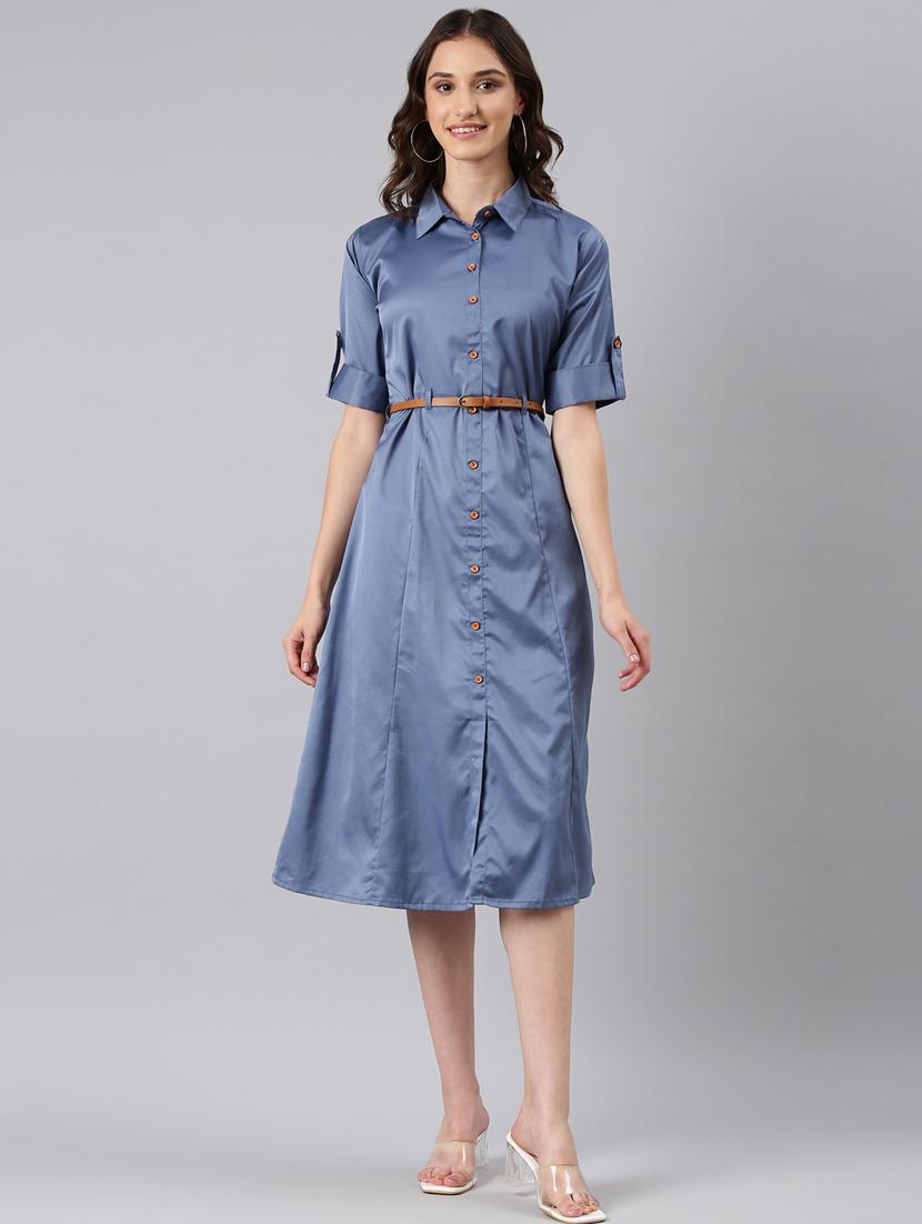 blue solid shirt dress - 20384908 - Zoom Image - 0