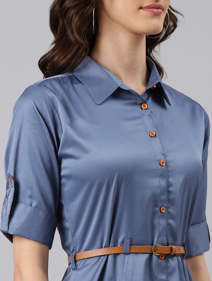blue solid shirt dress - 20384908 - Standard Image - 5