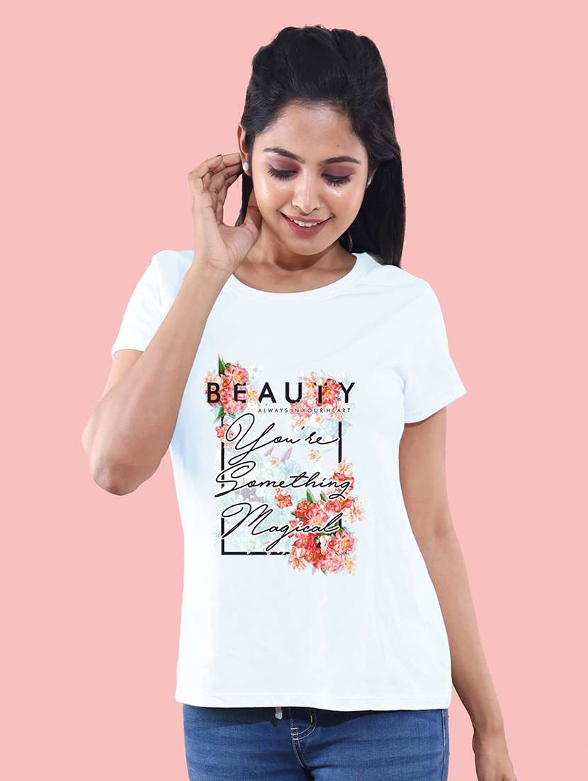 women's front print round neck t-shirt