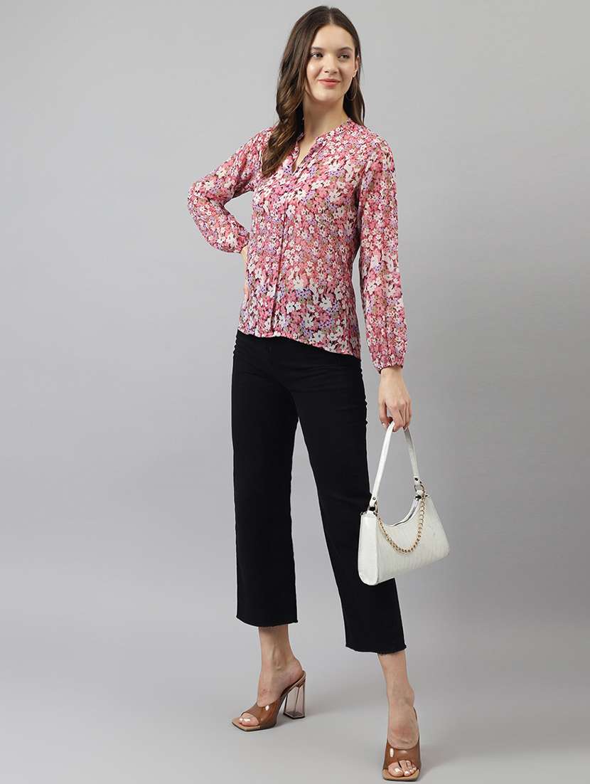 women mandarin neck floral printed regular top - 20385155 -  Standard Image - 3