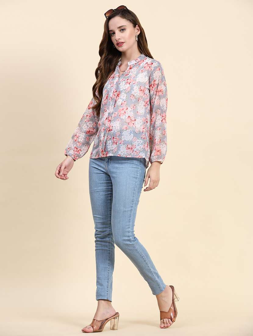 women mandarin neck floral printed regular top - 20385156 - Standard Image - 3