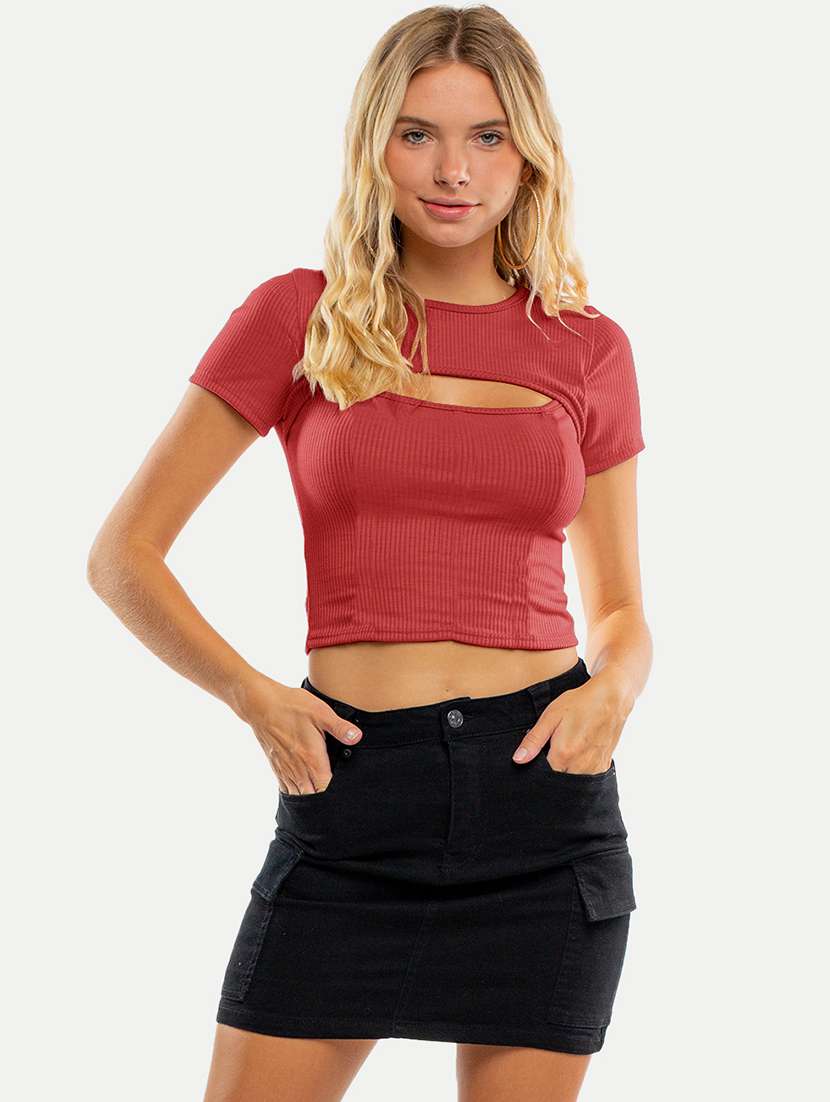 red self design crop top