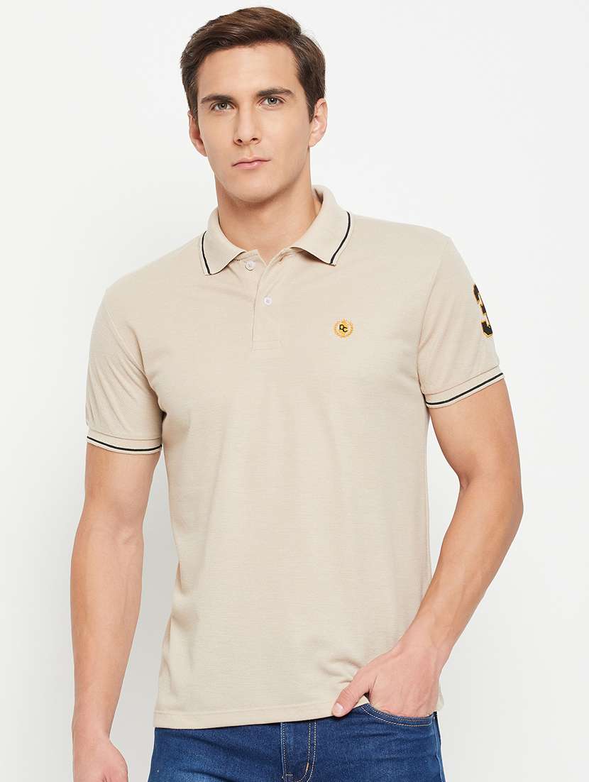 men cream polyester polo t-shirt
