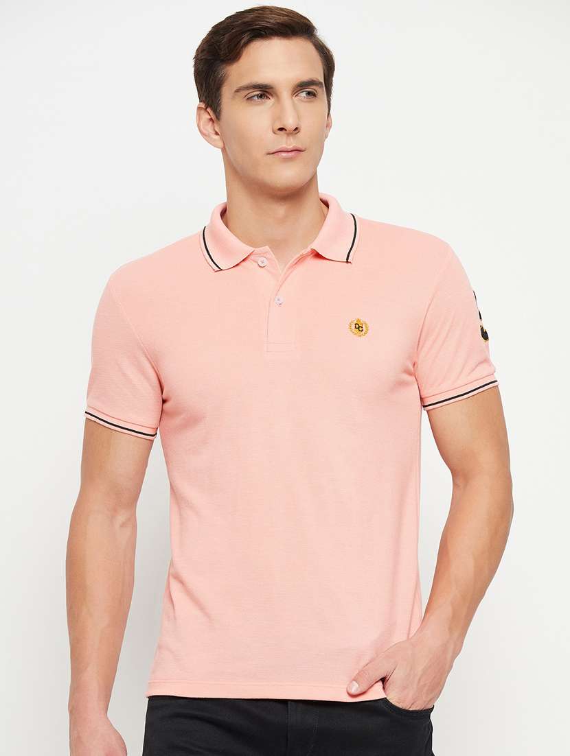 men peach polyester regular t-shirt