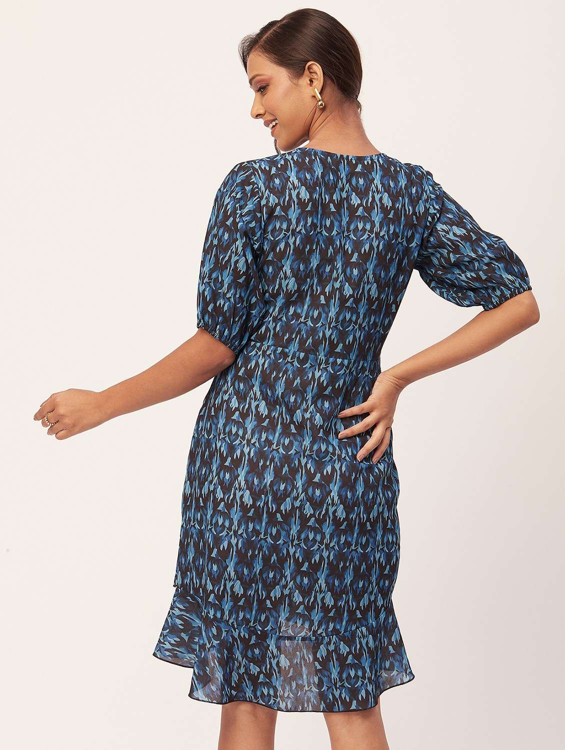 black printed wrap dress - 20386204 -  Standard Image - 3