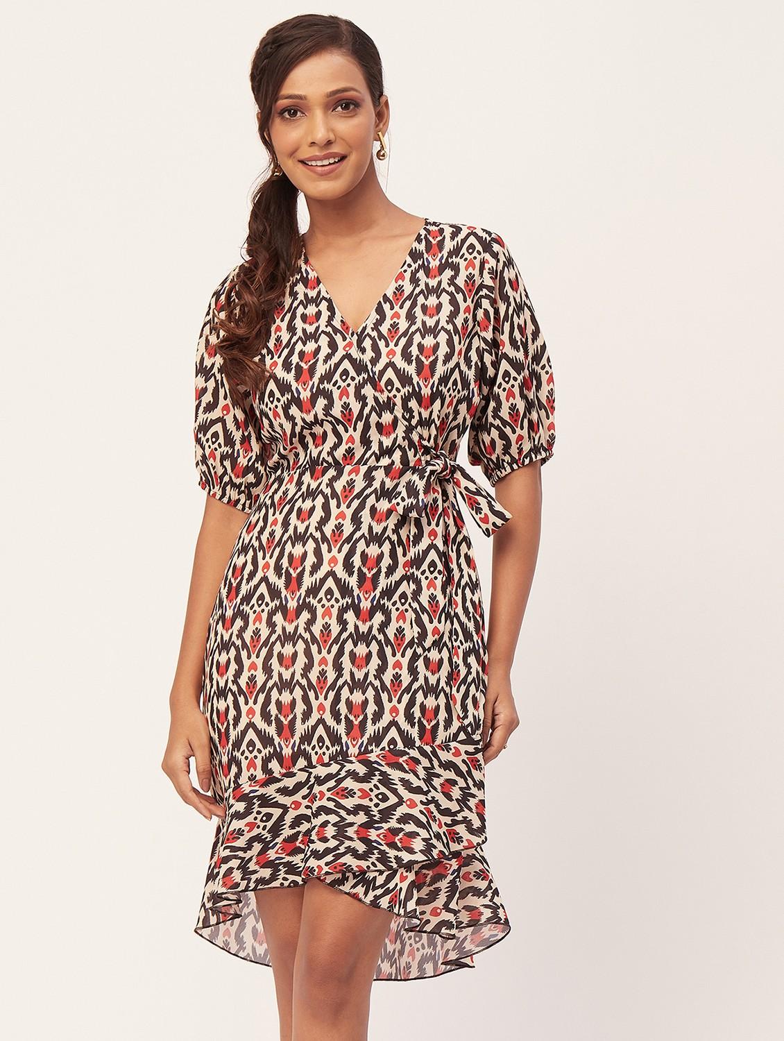 women multi color printed georgette wrap dress - 20386207 - Zoom Image - 0