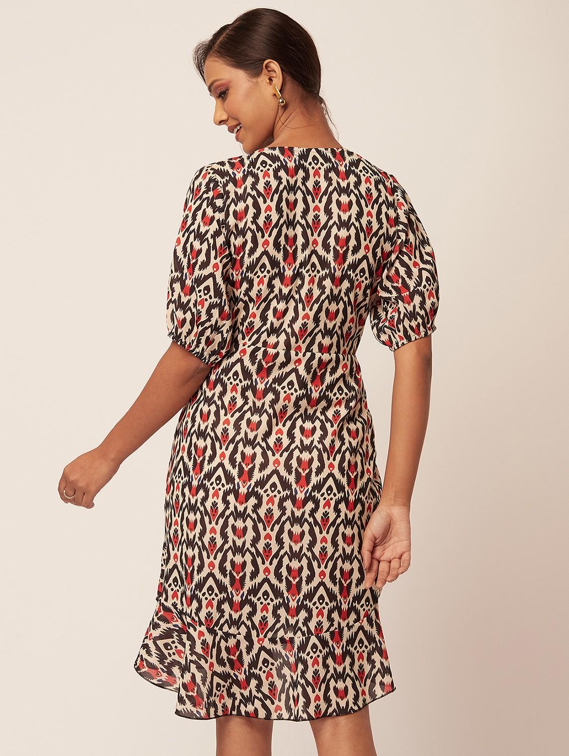 women multi color printed georgette wrap dress - 20386207 - Standard Image - 3