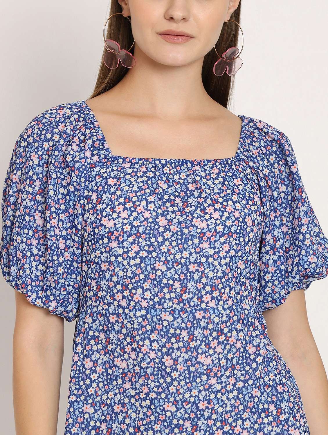 blue floral drop waist dress - 20386208 - Standard Image - 5