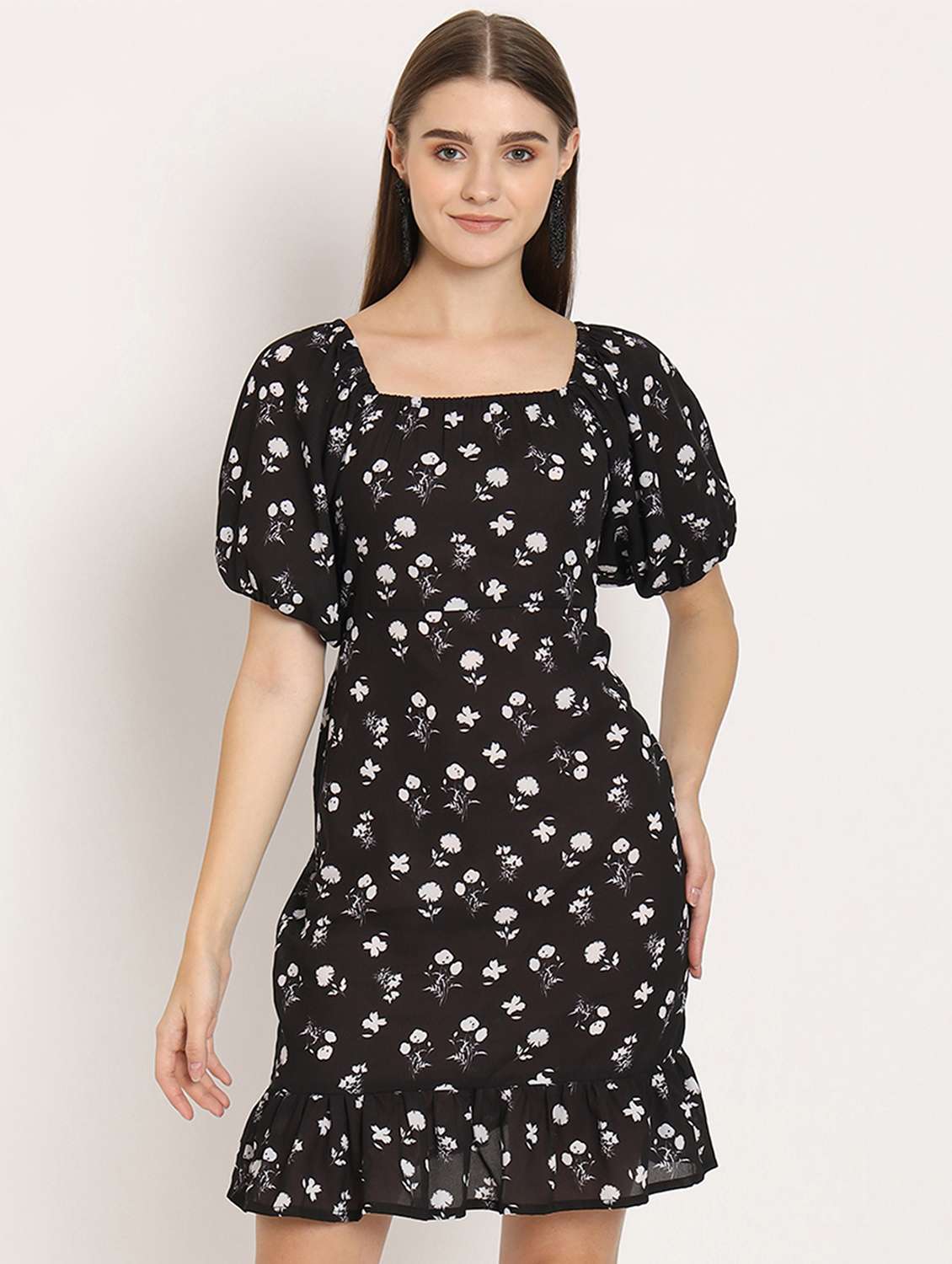 black floral sheath dress