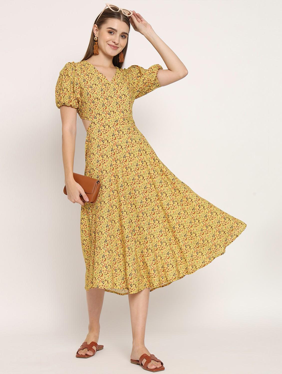 women multi color printed rayon fit & flare dress - 20386214 - Zoom Image - 0