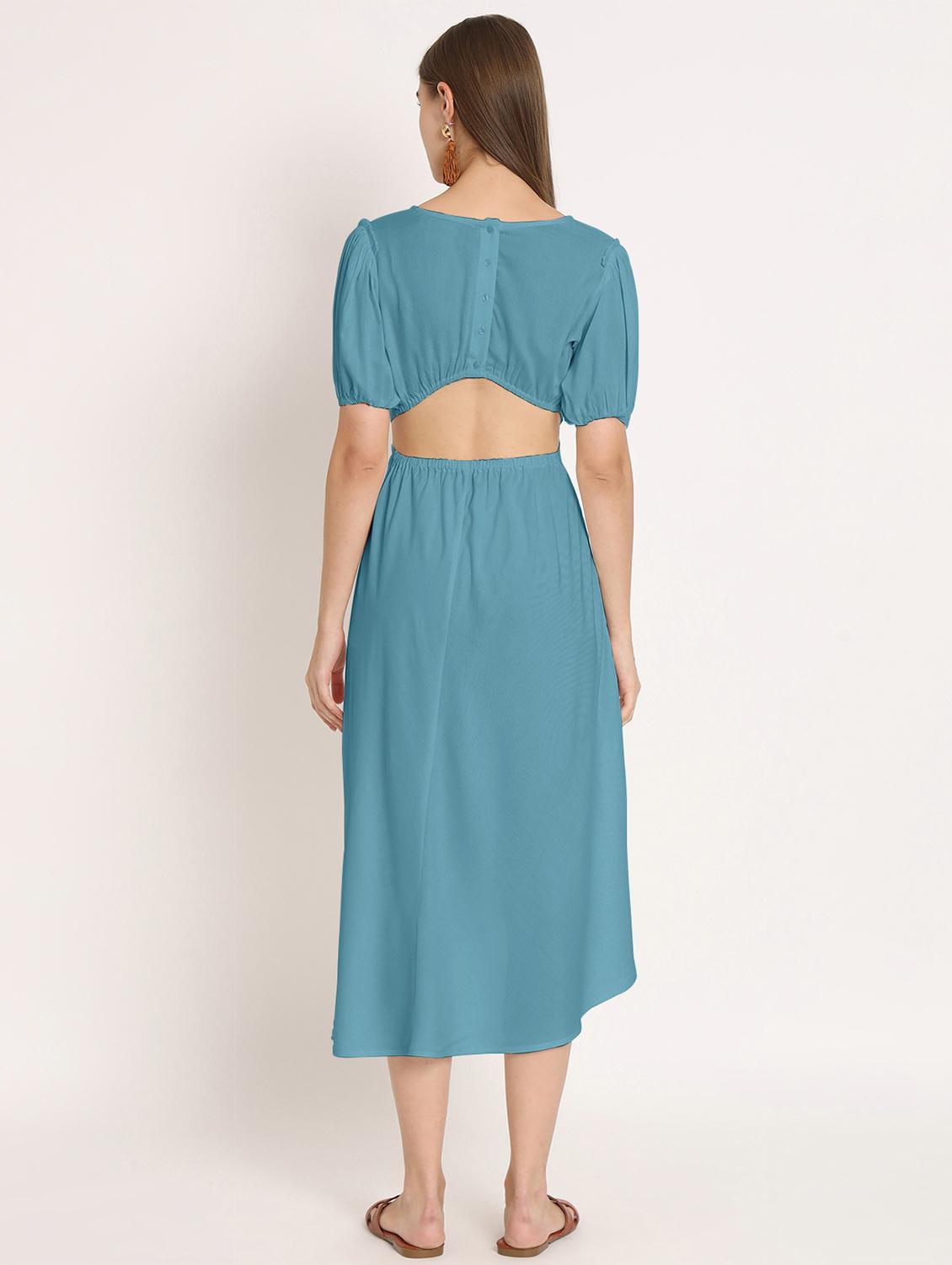 blue solid high low dress - 20386218 - Standard Image - 3